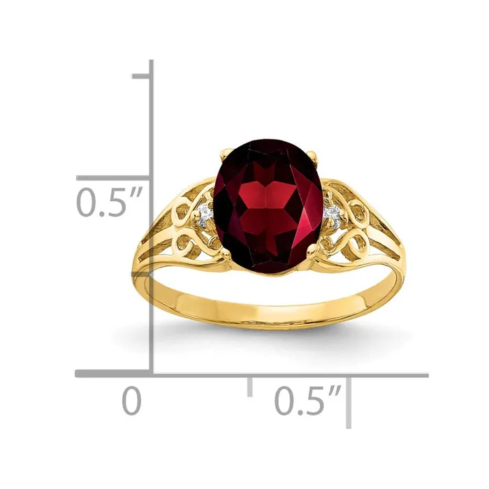 Goldiacom Rings 14K Yellow Gold 9x7mm Oval Garnet A Real Diamond ring