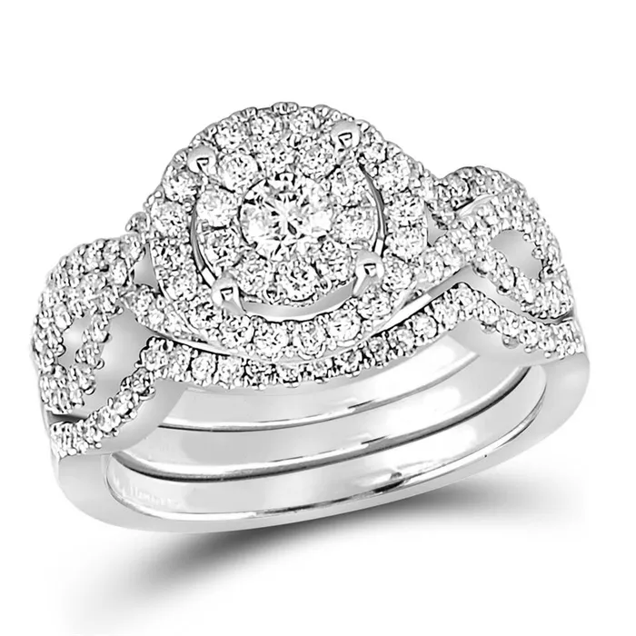 Goldiacom Rings Certified 10 Ct Round Diamond Bridal Engagement Ring Set 14K White Gold