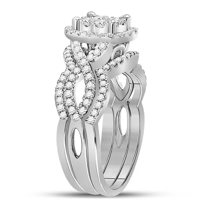 Goldiacom Rings Certified 10 Ct Round Diamond Bridal Engagement Ring Set 14K White Gold Goldiacom Rings Certified 10 Ct Round Diamond Bridal Engagement Ring Set 14K White Gold
