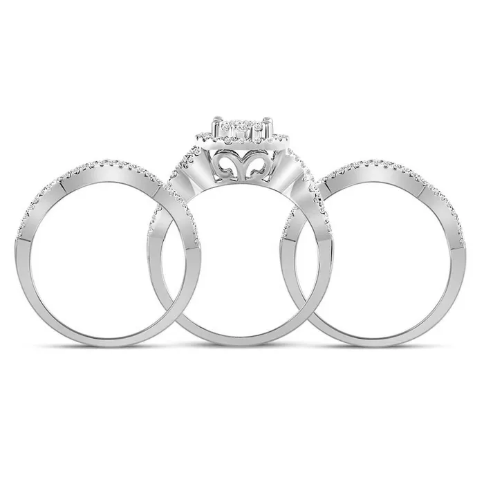 Goldiacom Rings Certified 10 Ct Round Diamond Bridal Engagement Ring Set 14K White Gold Goldiacom Rings Certified 10 Ct Round Diamond Bridal Engagement Ring Set 14K White Gold