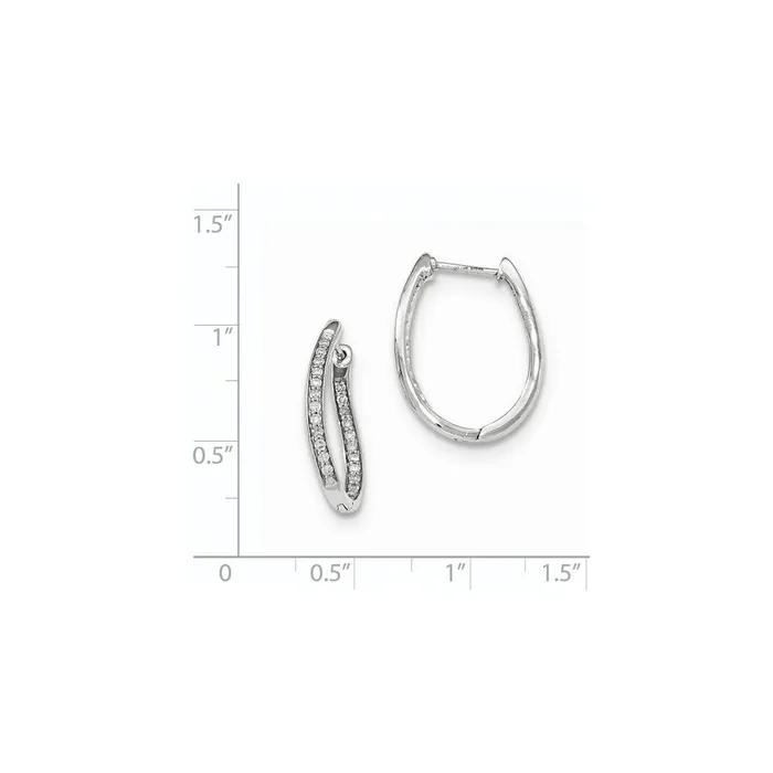 Goldia Earrings 14k White Gold Real Diamond Hinged Oval Hoop Earrings