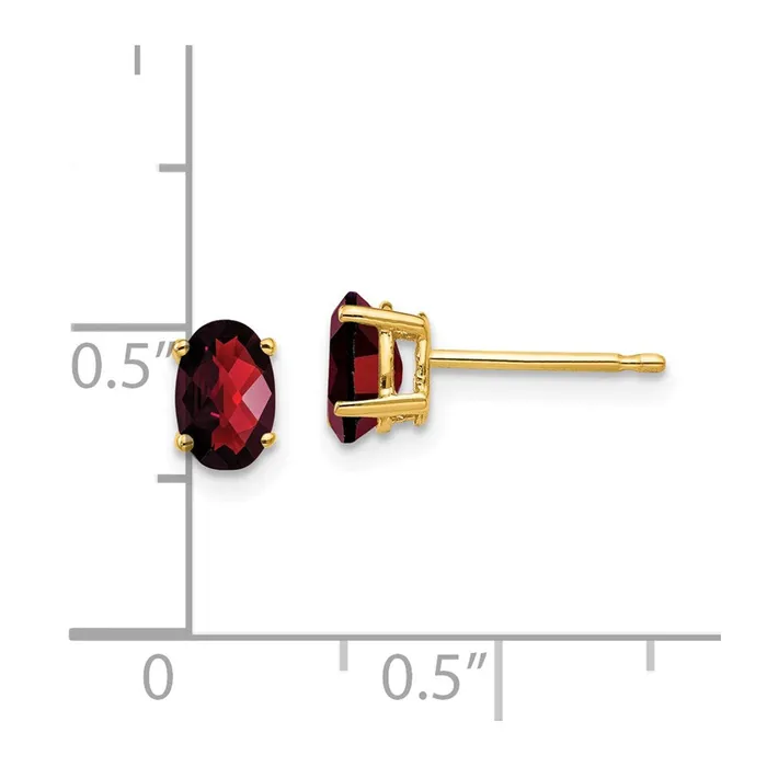 Goldia Earrings 14k Yellow Gold 6x4mm Oval Garnet Checker Earrings
