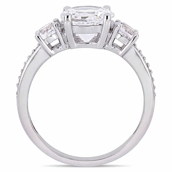 Goldia LabCreated White Sapphire and 007 CT TW Diamond Three Stone Engagement Ring in Solid 10K White Gold Rings