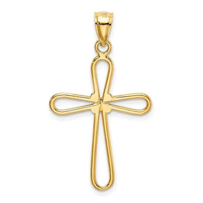 Goldia Necklaces 14k Yellow Gold Polished Rounded Cross wX Center Pendant