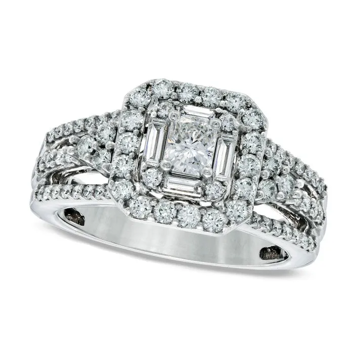 Goldia Previously Owned Celebration Lux 120 CT TW RadiantCut Natural Diamond Frame Engagement Ring in Solid 14K White Gold ISI2 Rings Goldia Previously Owned Celebration Lux 120 CT TW RadiantCut Natural Diamond Frame Engagement Ring in Solid 14K White Gold ISI2 Rings