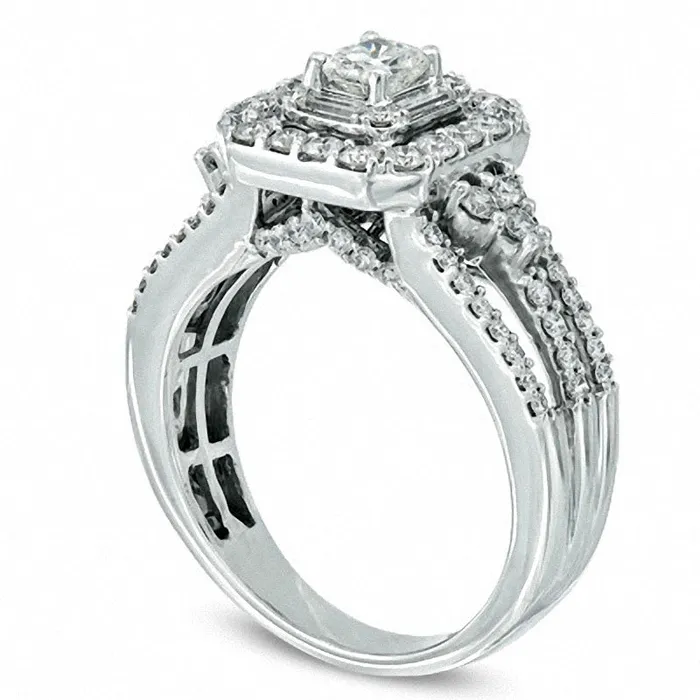 Goldia Previously Owned Celebration Lux 120 CT TW RadiantCut Natural Diamond Frame Engagement Ring in Solid 14K White Gold ISI2 Rings