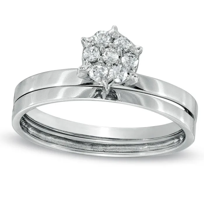 Goldia Rings 010 CT TW Natural Diamond Cluster Bridal Engagement Ring Set in Sterling Silver Goldia Rings 010 CT TW Natural Diamond Cluster Bridal Engagement Ring Set in Sterling Silver