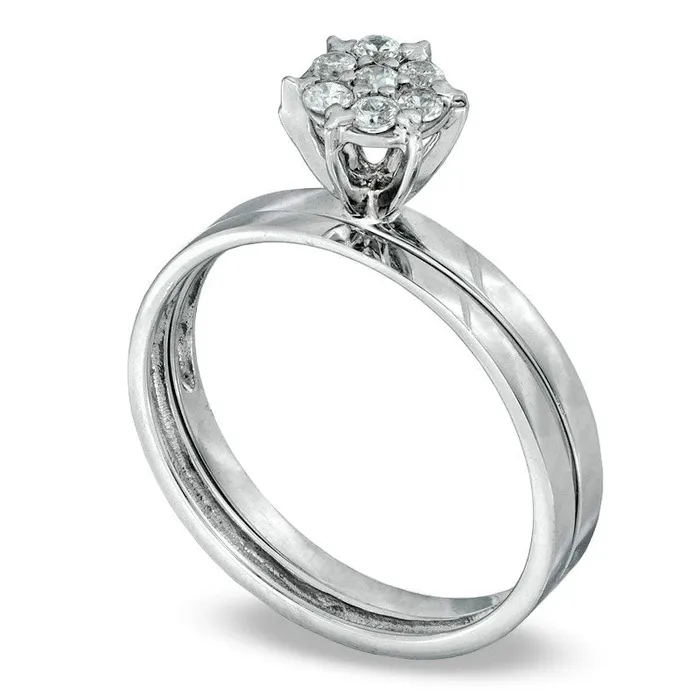 Goldia Rings 010 CT TW Natural Diamond Cluster Bridal Engagement Ring Set in Sterling Silver