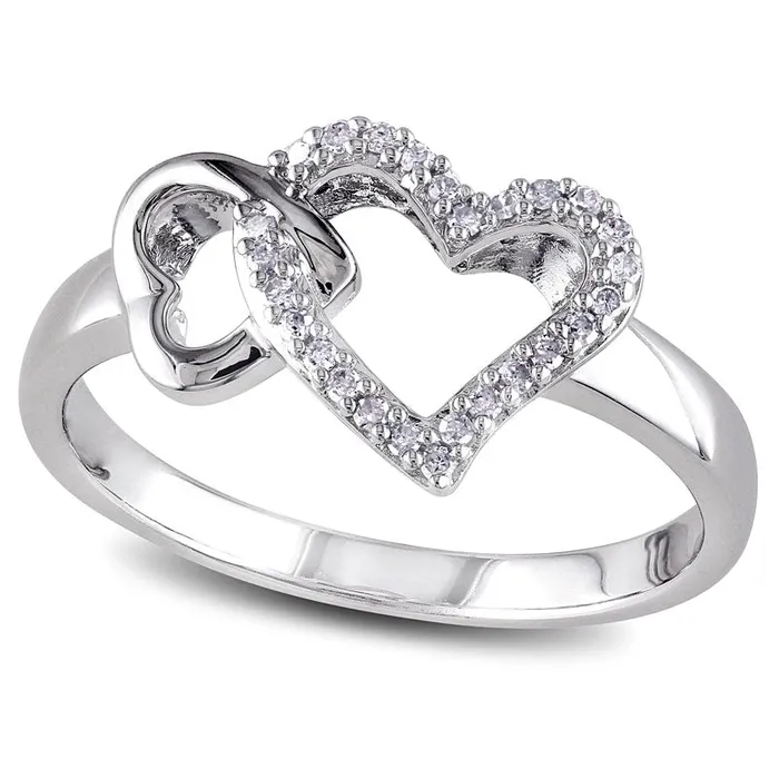 Goldia Rings 010 CT TW Natural Diamond Double Heart Outline Ring in Sterling Silver Goldia Rings 010 CT TW Natural Diamond Double Heart Outline Ring in Sterling Silver
