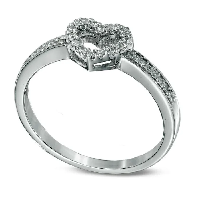 Goldia Rings 010 CT TW Natural Diamond Heart Ring in Sterling Silver