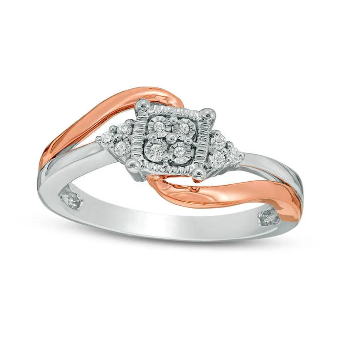 Goldia Rings 013 CT TW Natural Diamond Cushion Frame TriSides Bypass Promise Ring in Sterling Silver and Solid 10K Rose Gold Goldia Rings 013 CT TW Natural Diamond Cushion Frame TriSides Bypass Promise Ring in Sterling Silver and Solid 10K Rose Gold