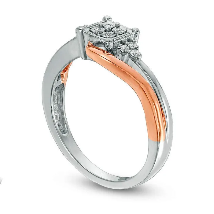 Goldia Rings 013 CT TW Natural Diamond Cushion Frame TriSides Bypass Promise Ring in Sterling Silver and Solid 10K Rose Gold Goldia Rings 013 CT TW Natural Diamond Cushion Frame TriSides Bypass Promise Ring in Sterling Silver and Solid 10K Rose Gold