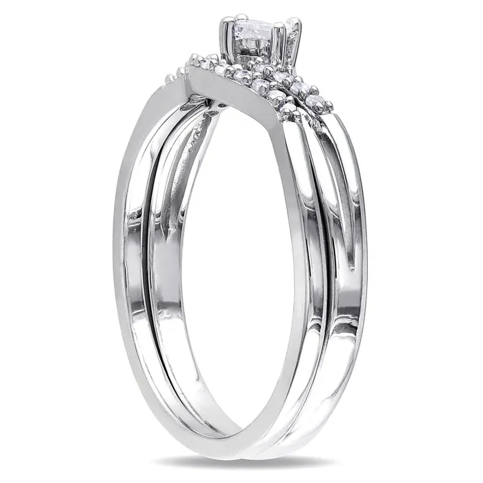Goldia Rings 020 CT TW PrincessCut Natural Diamond Split Shank Bridal Engagement Ring Set in Sterling Silver