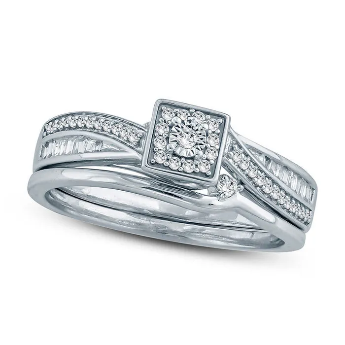Goldia Rings 025 CT TW Natural Diamond Square Frame Bypass Bridal Engagement Ring Set in Sterling Silver Goldia Rings 025 CT TW Natural Diamond Square Frame Bypass Bridal Engagement Ring Set in Sterling Silver