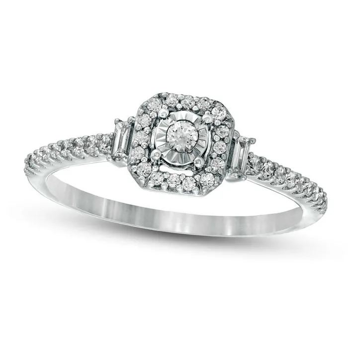 Goldia Rings 025 CT TW Natural Diamond Square Frame Promise Ring with Baguette Sides in Solid 10K White Gold Goldia Rings 025 CT TW Natural Diamond Square Frame Promise Ring with Baguette Sides in Solid 10K White Gold