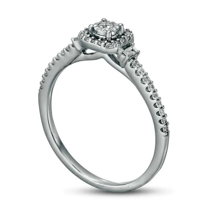 Goldia Rings 025 CT TW Natural Diamond Square Frame Promise Ring with Baguette Sides in Solid 10K White Gold