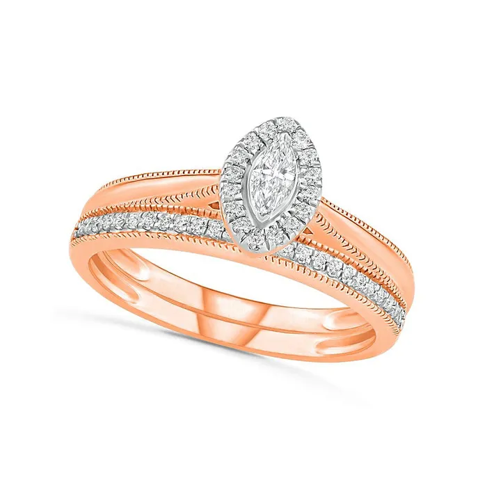 Goldia Rings 033 CT TW Marquise Natural Diamond Frame Antique VintageStyle Bridal Engagement Ring Set in Solid 10K Rose Gold Goldia Rings 033 CT TW Marquise Natural Diamond Frame Antique VintageStyle Bridal Engagement Ring Set in Solid 10K Rose Gold