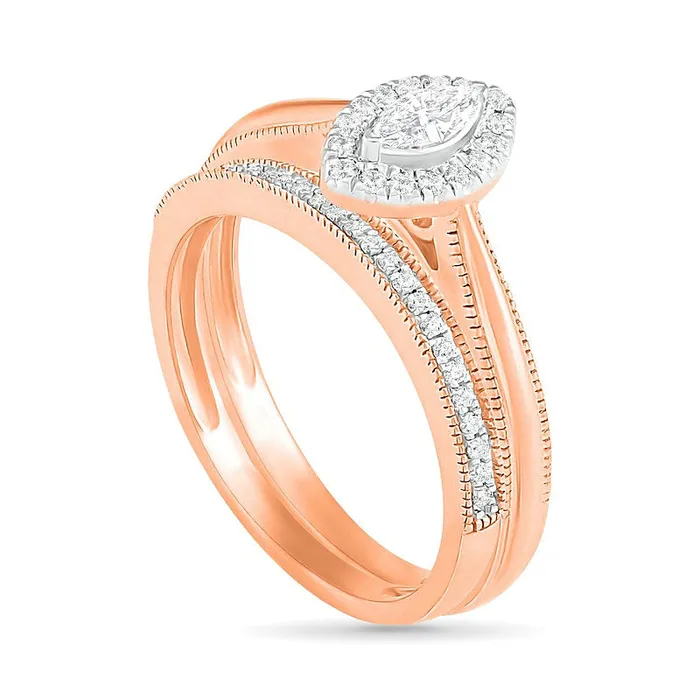 Goldia Rings 033 CT TW Marquise Natural Diamond Frame Antique VintageStyle Bridal Engagement Ring Set in Solid 10K Rose Gold
