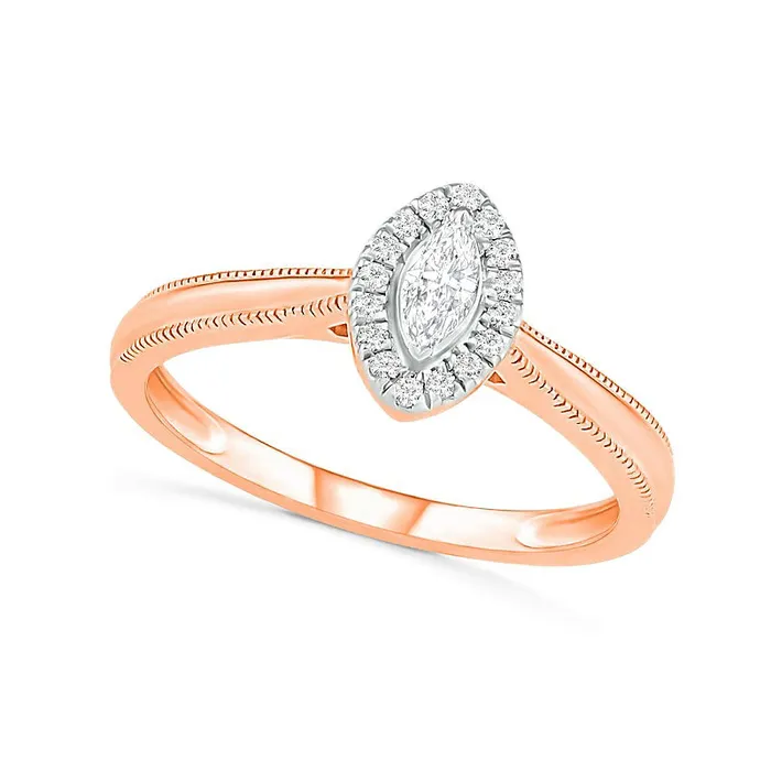 Goldia Rings 033 CT TW Marquise Natural Diamond Frame Antique VintageStyle Bridal Engagement Ring Set in Solid 10K Rose Gold