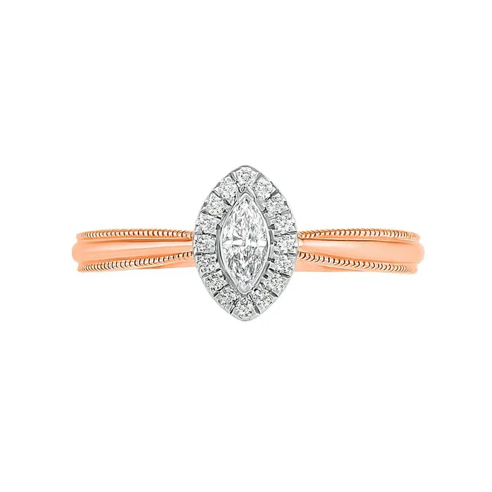 Goldia Rings 033 CT TW Marquise Natural Diamond Frame Antique VintageStyle Bridal Engagement Ring Set in Solid 10K Rose Gold