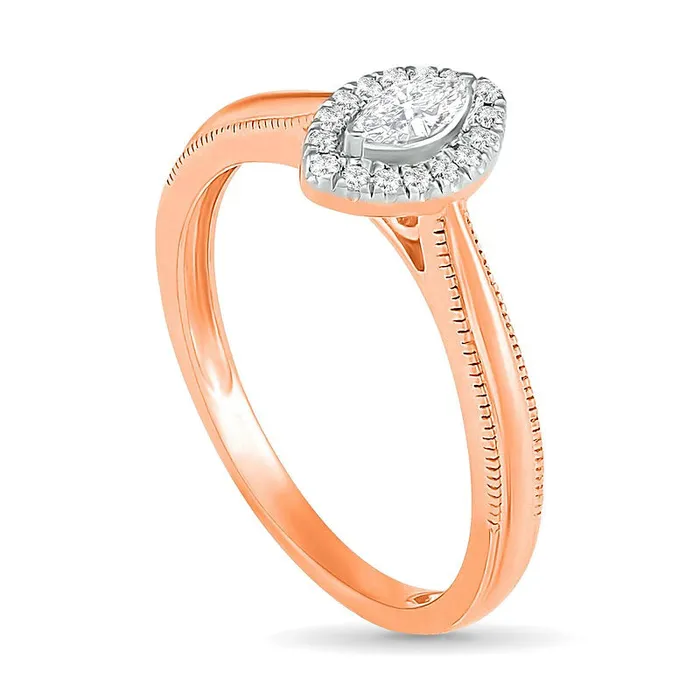 Goldia Rings 033 CT TW Marquise Natural Diamond Frame Antique VintageStyle Bridal Engagement Ring Set in Solid 10K Rose Gold