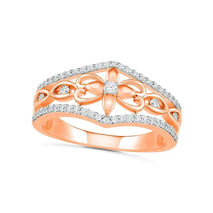 Goldia Rings 033 CT TW Natural Diamond Ornate Flower Ring in Solid 10K Rose Gold Goldia Rings 033 CT TW Natural Diamond Ornate Flower Ring in Solid 10K Rose Gold