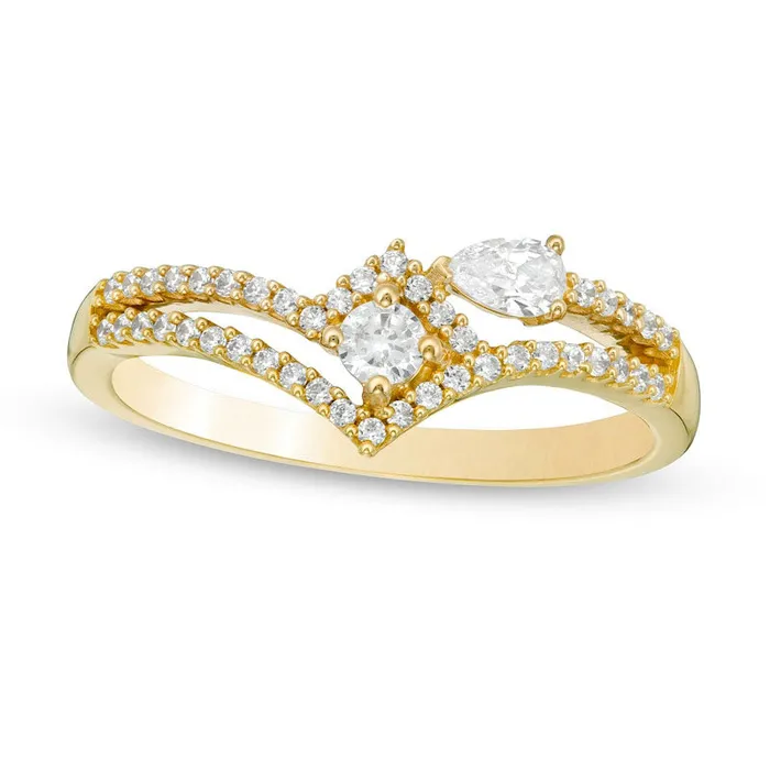 Goldia Rings 033 CT TW Natural Diamond Split Shank Chevron Wrap Ring in Solid 10K Yellow Gold Goldia Rings 033 CT TW Natural Diamond Split Shank Chevron Wrap Ring in Solid 10K Yellow Gold