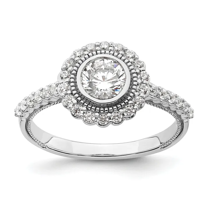 Goldia Rings 050ct CZ Solid Real 14k White Polish Halo 12ct Round Bezel Dia Ring Goldia Rings 050ct CZ Solid Real 14k White Polish Halo 12ct Round Bezel Dia Ring