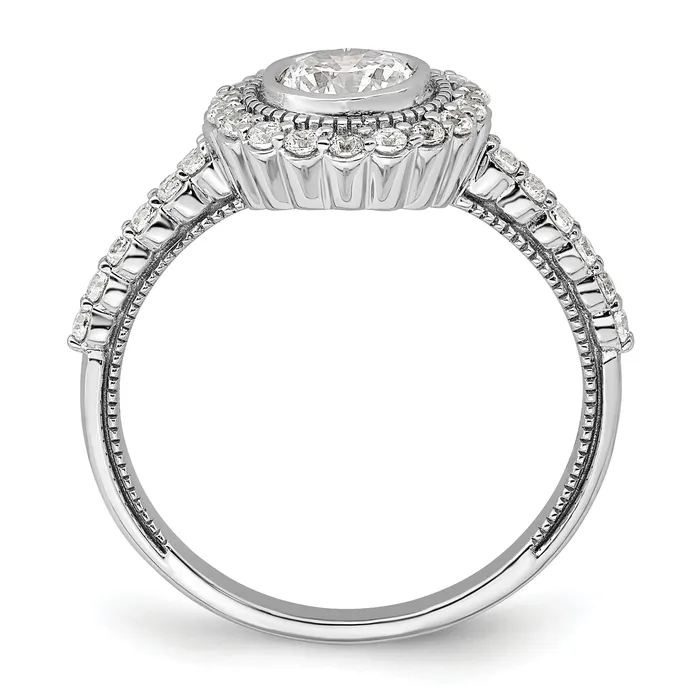 Goldia Rings 050ct CZ Solid Real 14k White Polish Halo 12ct Round Bezel Dia Ring