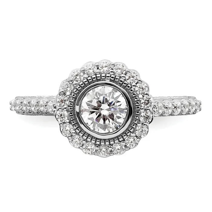 Goldia Rings 050ct CZ Solid Real 14k White Polish Halo 12ct Round Bezel Dia Ring