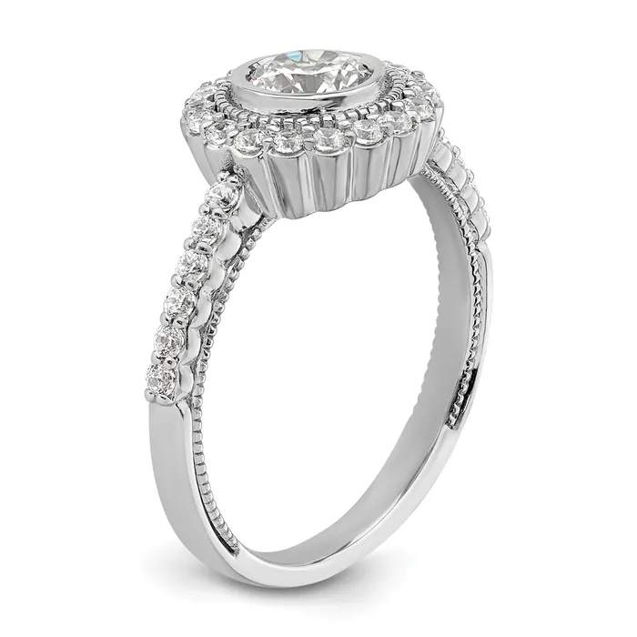 Goldia Rings 050ct CZ Solid Real 14k White Polish Halo 12ct Round Bezel Dia Ring