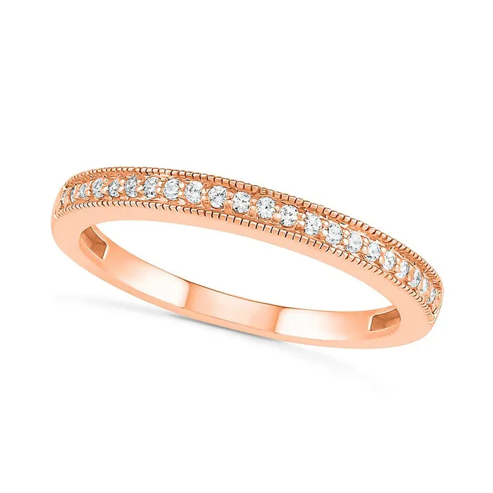 Goldia Rings 075 CT TW Composite Natural Diamond Elongated Octagonal Frame Antique VintageStyle Bridal Engagement Ring Set in Solid 10K Rose Gold