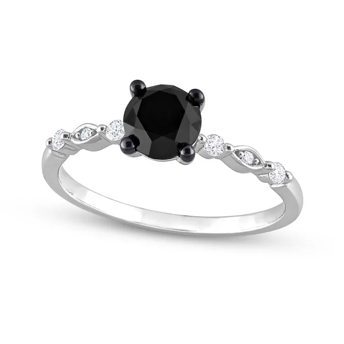 Goldia Rings 10 CT TW Black Enhanced and White Natural Diamond Engagement Ring in Solid 10K White Gold Goldia Rings 10 CT TW Black Enhanced and White Natural Diamond Engagement Ring in Solid 10K White Gold