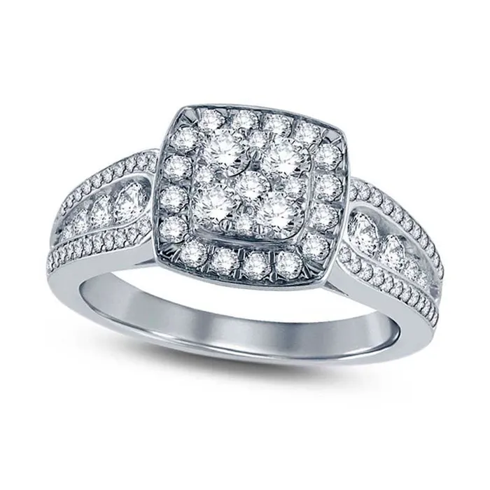 Goldia Rings 10 CT TW Composite Natural Diamond Cushion Frame Engagement Ring in Solid 10K White Gold Goldia Rings 10 CT TW Composite Natural Diamond Cushion Frame Engagement Ring in Solid 10K White Gold