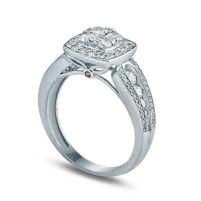 Goldia Rings 10 CT TW Composite Natural Diamond Cushion Frame Engagement Ring in Solid 10K White Gold