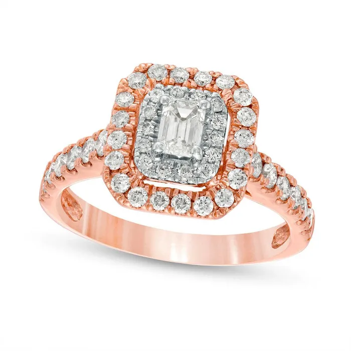 Goldia Rings 10 CT TW EmeraldCut Natural Diamond Double Frame Engagement Ring in Solid 14K Rose Gold Goldia Rings 10 CT TW EmeraldCut Natural Diamond Double Frame Engagement Ring in Solid 14K Rose Gold