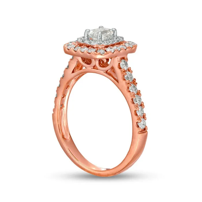 Goldia Rings 10 CT TW EmeraldCut Natural Diamond Double Frame Engagement Ring in Solid 14K Rose Gold Goldia Rings 10 CT TW EmeraldCut Natural Diamond Double Frame Engagement Ring in Solid 14K Rose Gold