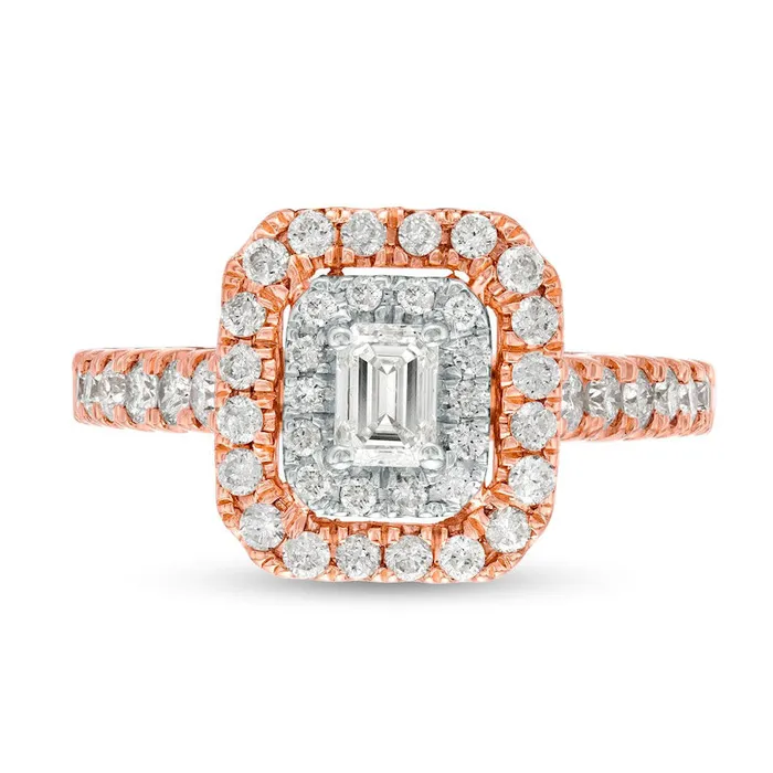 Goldia Rings 10 CT TW EmeraldCut Natural Diamond Double Frame Engagement Ring in Solid 14K Rose Gold Goldia Rings 10 CT TW EmeraldCut Natural Diamond Double Frame Engagement Ring in Solid 14K Rose Gold