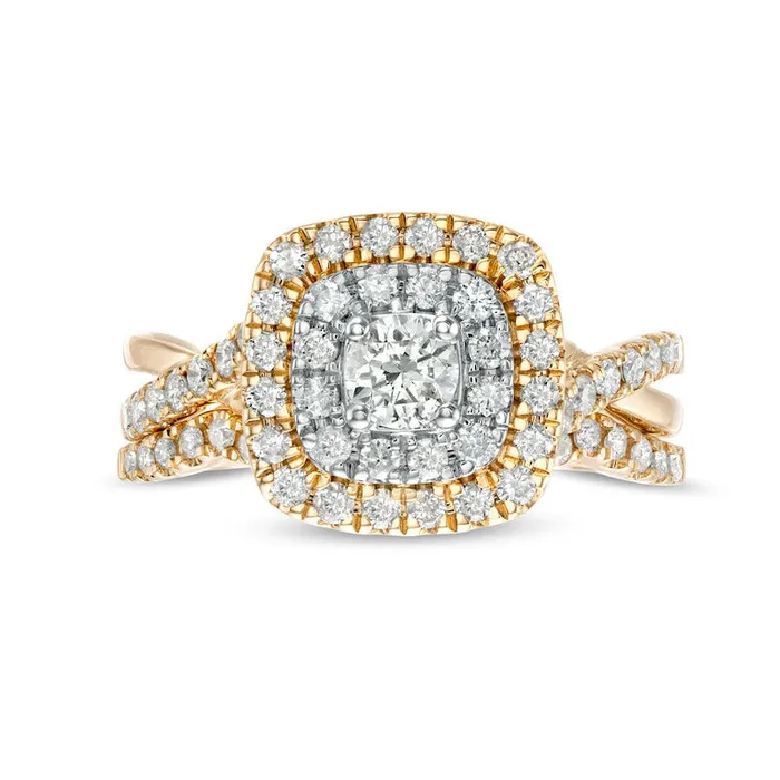Goldia Rings 10 CT TW Natural Diamond Double CushionShaped Frame Crossover Bridal Engagement Ring Set in Solid 10K Yellow Gold
