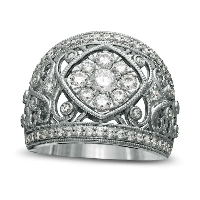Goldia Rings 125 CT TW Composite Natural Diamond Tilted Square Filigree Antique VintageStyle Ring in Solid 10K White Gold Goldia Rings 125 CT TW Composite Natural Diamond Tilted Square Filigree Antique VintageStyle Ring in Solid 10K White Gold