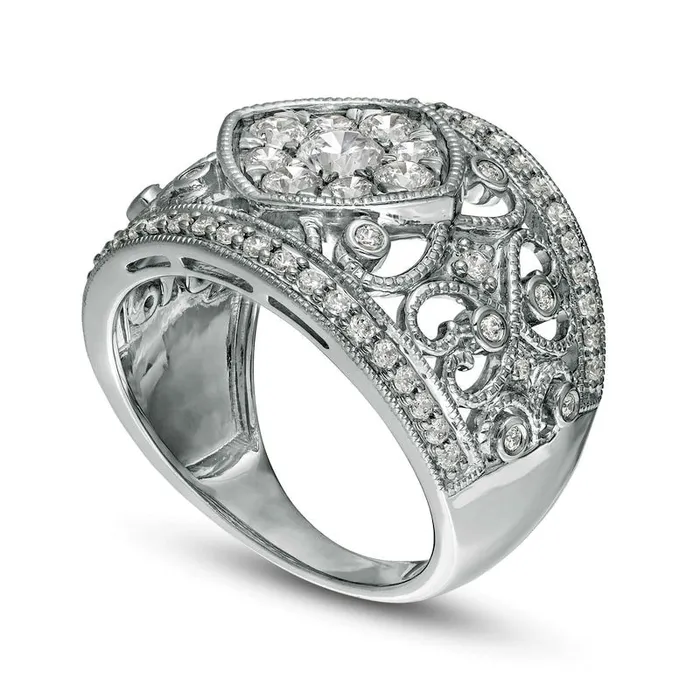 Goldia Rings 125 CT TW Composite Natural Diamond Tilted Square Filigree Antique VintageStyle Ring in Solid 10K White Gold Goldia Rings 125 CT TW Composite Natural Diamond Tilted Square Filigree Antique VintageStyle Ring in Solid 10K White Gold