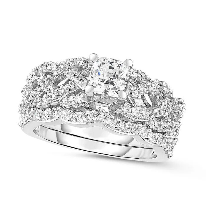 Goldia Rings 133 CT TW PrincessCut Natural Diamond Braid Shank Bridal Engagement Ring Set in Solid 14K White Gold Goldia Rings 133 CT TW PrincessCut Natural Diamond Braid Shank Bridal Engagement Ring Set in Solid 14K White Gold