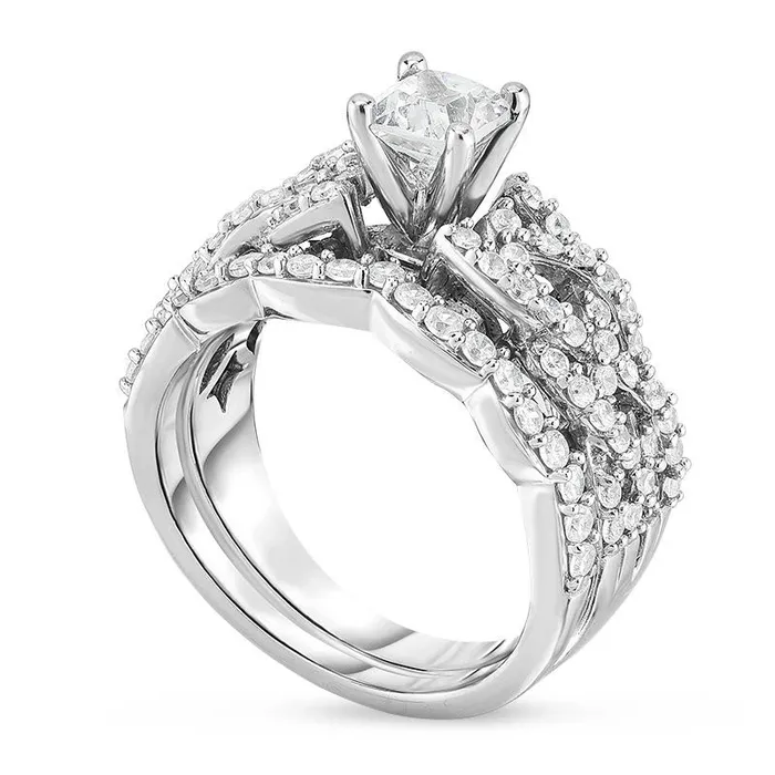 Goldia Rings 133 CT TW PrincessCut Natural Diamond Braid Shank Bridal Engagement Ring Set in Solid 14K White Gold Goldia Rings 133 CT TW PrincessCut Natural Diamond Braid Shank Bridal Engagement Ring Set in Solid 14K White Gold