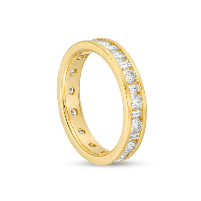Goldia Rings 15 CT TW Baguette and Round Natural Diamond Eternity Band in Solid 14K Gold HSI2 Goldia Rings 15 CT TW Baguette and Round Natural Diamond Eternity Band in Solid 14K Gold HSI2