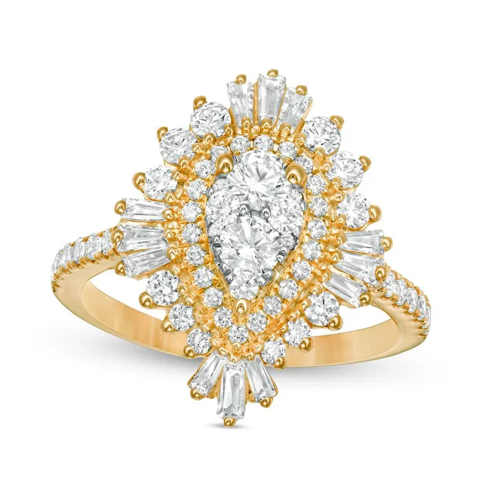 Goldia Rings 15 CT TW Composite Natural Diamond Teardrop Starburst Frame Ring in Solid 14K Gold Goldia Rings 15 CT TW Composite Natural Diamond Teardrop Starburst Frame Ring in Solid 14K Gold