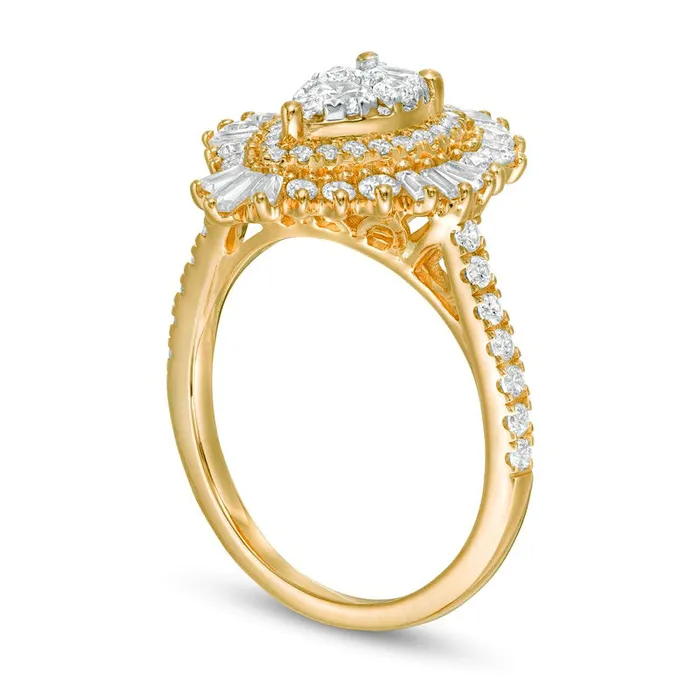 Goldia Rings 15 CT TW Composite Natural Diamond Teardrop Starburst Frame Ring in Solid 14K Gold Goldia Rings 15 CT TW Composite Natural Diamond Teardrop Starburst Frame Ring in Solid 14K Gold