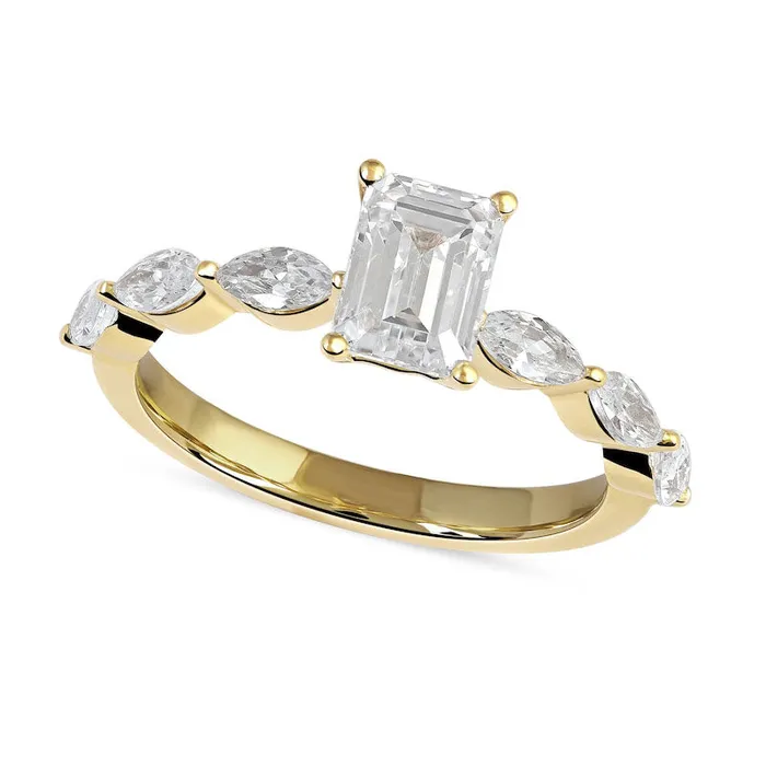 Goldia Rings 163 CT TW EmeraldCut and Marquise Natural Diamond Engagement Ring in Solid 14K Gold Goldia Rings 163 CT TW EmeraldCut and Marquise Natural Diamond Engagement Ring in Solid 14K Gold