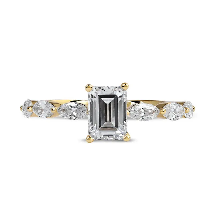 Goldia Rings 163 CT TW EmeraldCut and Marquise Natural Diamond Engagement Ring in Solid 14K Gold Goldia Rings 163 CT TW EmeraldCut and Marquise Natural Diamond Engagement Ring in Solid 14K Gold