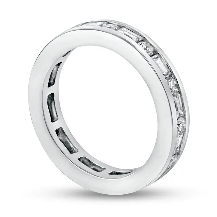 Goldia Rings 163 CT TW Natural Diamond Alternating Eternity Band in Solid 14K White Gold ISI2