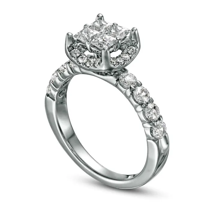 Goldia Rings 163 CT TW PrincessCut Quad Natural Diamond Frame Engagement Ring in Solid 14K White Gold Goldia Rings 163 CT TW PrincessCut Quad Natural Diamond Frame Engagement Ring in Solid 14K White Gold